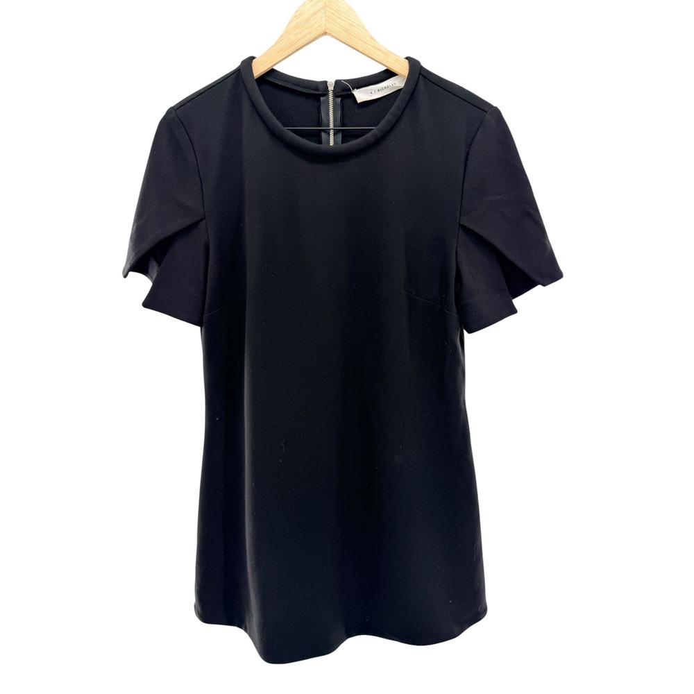 N Nicholas Black Ponte Petal Sleeve Top US 6 Exposed Back Zip Italy Made